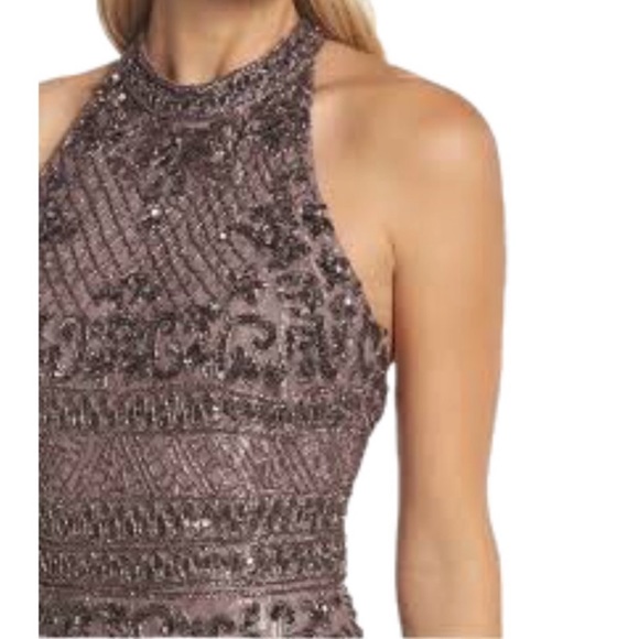 Adrianna Papell mock neck Tback stone beaded dress - Picture 12 of 14